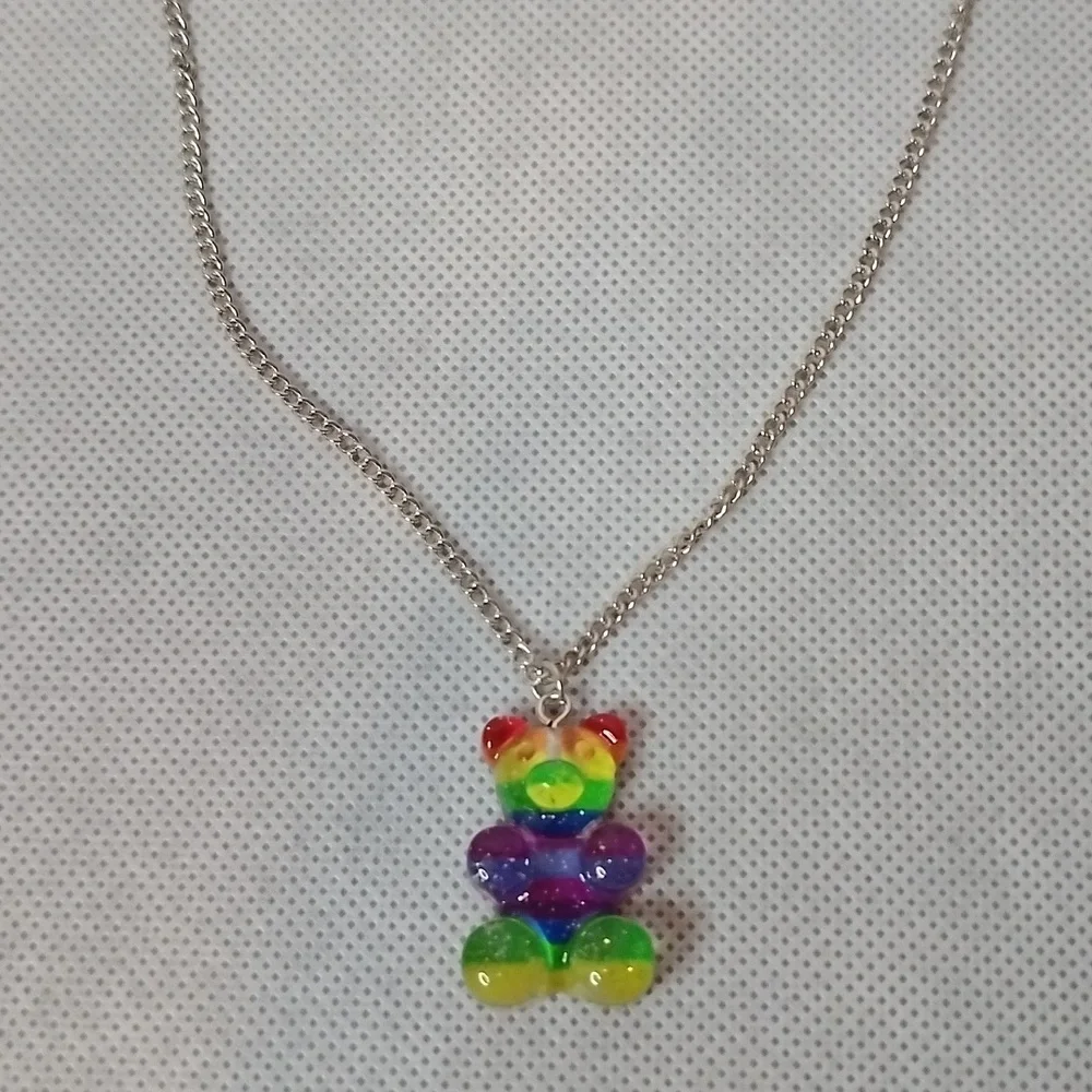 Girls / Womens Rainbow Teddy Bear Necklace